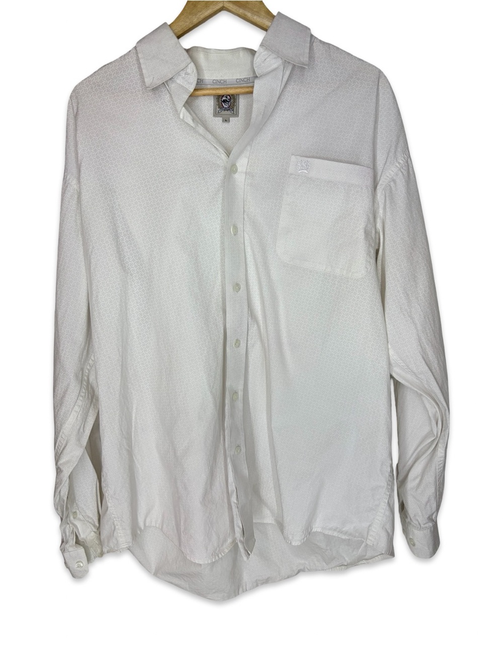 Cinch White patterned large Men's Button-Up Shirt - Casual Long Sleeve